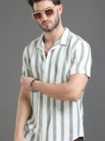 Moda Rapido White Slim Fit Striped Short Sleeves Cotton Casual Shirt