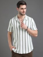 Moda Rapido White Slim Fit Striped Short Sleeves Cotton Casual Shirt