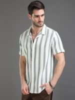 Moda Rapido White Slim Fit Striped Short Sleeves Cotton Casual Shirt