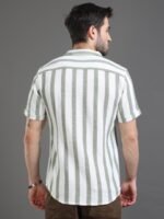 Moda Rapido White Slim Fit Striped Short Sleeves Cotton Casual Shirt