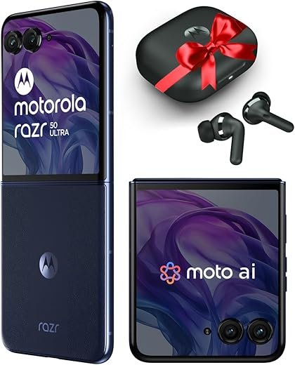 Motorola razr 50 ultra (Midnight Blue, 12GB RAM, 512GB Storage) | with moto buds+ | moto ai | 4.0" external AMOLED display | Snapdragon 8s Gen 3 | 6.9" AMOLED 165Hz display |...