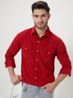 Mufti Slim Fit Corduroy Spread Collar Pure Cotton Casual Shirt