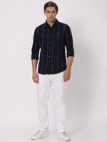 Mufti Slim Fit Striped Pure Cotton Casual Shirt