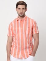 Mufti Striped Pure Cotton Slim Fit Casual Shirt