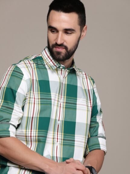 Nautica Classic Fit Checked Pure Cotton Casual Shirt