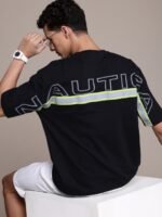 Nautica Men Brand Logo Printed Drop-Shoulder Sleeves Pure Cotton T-shirt