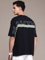 Nautica Men Brand Logo Printed Drop-Shoulder Sleeves Pure Cotton T-shirt