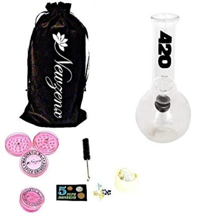 Newzenx Mini Glass Bong 420 Hookah Combo Full Kit Set Including, Herb Acrylic Crusher , 2 Glass Bong, Velvet Black Pouch and Full Accessories ( 5 Inches )