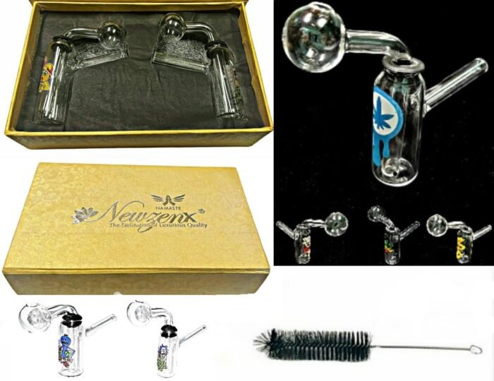 Newzenx® Oil Meth Crystal Mini Bong 3 Inch Special Scientifically Designed Combo Value Pack 2 Pieces Incl. Gift Box & Pipe Cleaner
