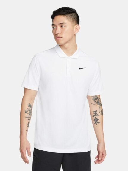 Nike Men White Brand Logo Printed Polo Collar T-shirt