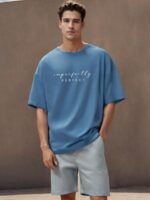 NOBERO Typography Printed Round Neck Oversized T-shirt