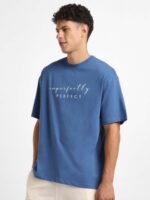 NOBERO Typography Printed Round Neck Oversized T-shirt