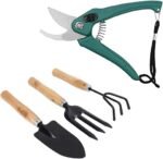 Oblivion Gardening Tools - Flower Cutter/Garden Shear/Pruner & Big Garden Tool Set Wooden Handle Hand Cultivator,Trowel, Garden Fork (Set of 4)