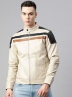 Pierre Carlo Men Striped Leather Jacket