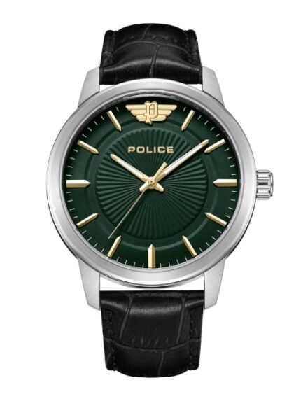 Police Men Green Dial & Black Leather Straps Analogue Watch