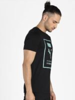 Puma Men Black & Turquoise Blue Brand Logo Printed Slim Fit T-shirt