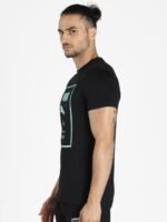 Puma Men Black & Turquoise Blue Brand Logo Printed Slim Fit T-shirt