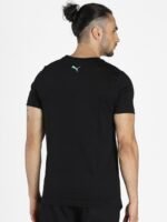 Puma Men Black & Turquoise Blue Brand Logo Printed Slim Fit T-shirt