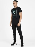 Puma Men Black & Turquoise Blue Brand Logo Printed Slim Fit T-shirt