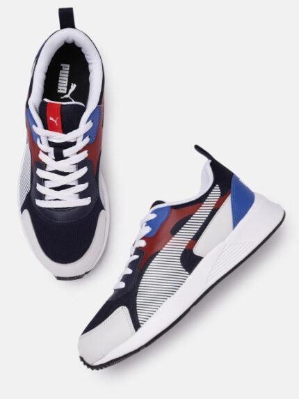 Puma Men Navy Blue and White Colourblocked Sneakers