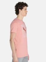 Puma Men Pink & White Brand Logo Printed Slim Fit T-shirt