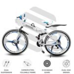 QUESEC Kai Bikes New X6 Series BM Cycle 21 Gears � Carbon Steel Foldable Cycle with Dual Suspension - White