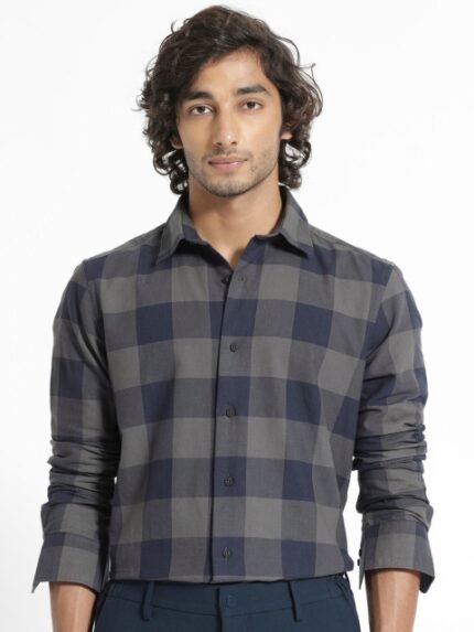 RARE RABBIT Men Byre Slim Fit Buffalo Checked Cotton Shirt