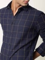 RARE RABBIT Men Corneto Slim Fit Windowpane Checked Cotton Formal Shirt