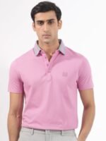 RARE RABBIT Men Divide Polo Collar Slim Fit Cotton T-Shirt