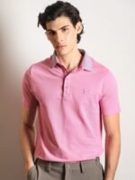 RARE RABBIT Men Divide Polo Collar Slim Fit Cotton T-Shirt