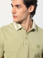 RARE RABBIT Men Divide Polo Collar Slim Fit Cotton T-Shirt