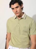 RARE RABBIT Men Divide Polo Collar Slim Fit Cotton T-Shirt