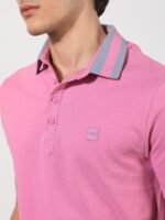 RARE RABBIT Men Divide Polo Collar Slim Fit Cotton T-Shirt