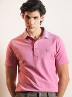 RARE RABBIT Men Divide Polo Collar Slim Fit Cotton T-Shirt