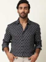 RARE RABBIT Men Hexa Black Slim Fit Geometric Printed Formal Shirt