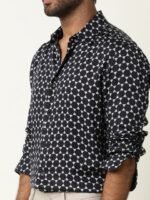 RARE RABBIT Men Hexa Black Slim Fit Geometric Printed Formal Shirt