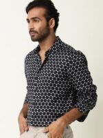 RARE RABBIT Men Hexa Black Slim Fit Geometric Printed Formal Shirt