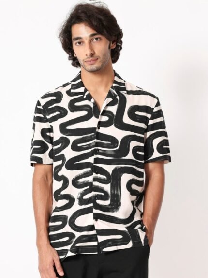 RARE RABBIT Men Salto Slim Fit Abstract Printed Cotton Shirt