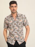 RARE RABBIT Men Tiles Slim Fit Opaque Floral Printed Cotton Shirt