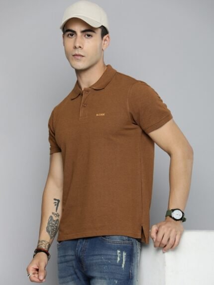 R.Code by The Roadster Life Co. Men Solid Polo Collar T-shirt