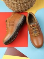 Red Chief Men Tan Brown Leather Sneakers