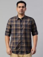 Roadster Men Beige & Blue Regular Fit Checked Sustainable Casual Shirt