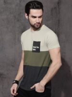 Roadster Men Beige Colourblocked Raw Edge T-shirt