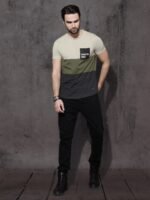 Roadster Men Beige Colourblocked Raw Edge T-shirt