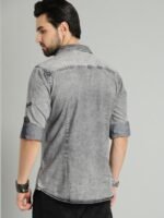 Roadster Men Black Chambray Pure Cotton Sustainable Casual Shirt