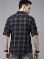 Roadster Men Black & Grey Checked Pure Cotton Casual Shirt