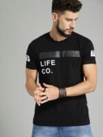 Roadster Men Black Printed Cotton Pure Cotton T-shirt