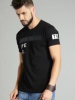 Roadster Men Black Printed Cotton Pure Cotton T-shirt