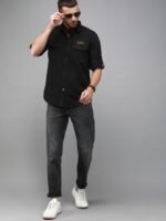 Roadster Men Black Regular Fit Solid Sustainable Casual Shirt