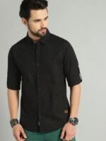 Roadster Men Black Regular Fit Solid Sustainable Casual Shirt